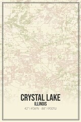 Retro US city map of Crystal Lake, Illinois. Vintage street map.