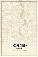 Retro US city map of Des Plaines, Illinois. Vintage street map.
