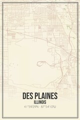 Retro US city map of Des Plaines, Illinois. Vintage street map.