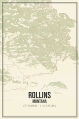 Retro US city map of Rollins, Montana. Vintage street map.