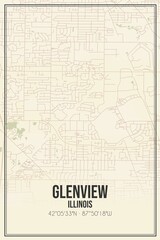 Retro US city map of Glenview, Illinois. Vintage street map.