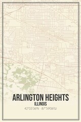 Retro US city map of Arlington Heights, Illinois. Vintage street map.