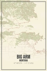 Retro US city map of Big Arm, Montana. Vintage street map.