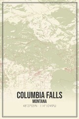 Retro US city map of Columbia Falls, Montana. Vintage street map.