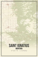 Retro US city map of Saint Ignatius, Montana. Vintage street map.