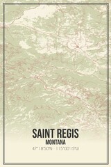 Retro US city map of Saint Regis, Montana. Vintage street map.