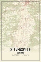 Retro US city map of Stevensville, Montana. Vintage street map.