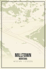 Retro US city map of Milltown, Montana. Vintage street map.