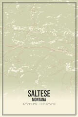 Retro US city map of Saltese, Montana. Vintage street map.