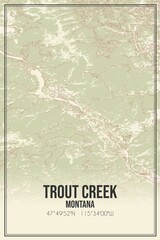 Retro US city map of Trout Creek, Montana. Vintage street map.
