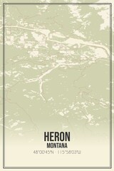 Retro US city map of Heron, Montana. Vintage street map.