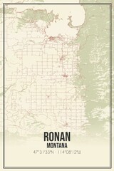 Retro US city map of Ronan, Montana. Vintage street map.