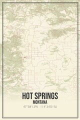 Retro US city map of Hot Springs, Montana. Vintage street map.