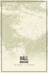 Fototapeta premium Retro US city map of Hall, Montana. Vintage street map.