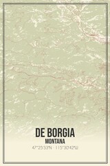 Retro US city map of De Borgia, Montana. Vintage street map.