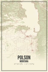 Retro US city map of Polson, Montana. Vintage street map.