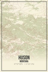 Retro US city map of Huson, Montana. Vintage street map.