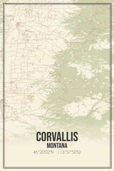 Retro US city map of Corvallis, Montana. Vintage street map.