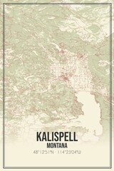 Retro US city map of Kalispell, Montana. Vintage street map.