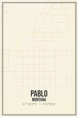 Retro US city map of Pablo, Montana. Vintage street map.