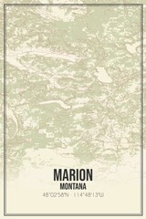 Retro US city map of Marion, Montana. Vintage street map.