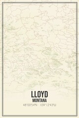 Retro US city map of Lloyd, Montana. Vintage street map.