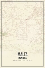 Retro US city map of Malta, Montana. Vintage street map.