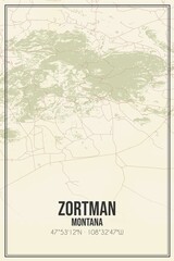 Retro US city map of Zortman, Montana. Vintage street map.