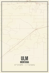 Retro US city map of Ulm, Montana. Vintage street map.