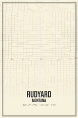 Retro US city map of Rudyard, Montana. Vintage street map.