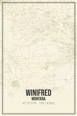 Retro US city map of Winifred, Montana. Vintage street map.