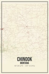 Retro US city map of Chinook, Montana. Vintage street map.