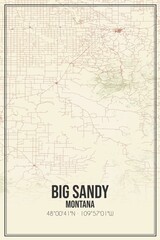 Retro US city map of Big Sandy, Montana. Vintage street map.
