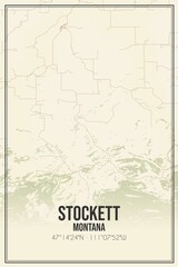 Retro US city map of Stockett, Montana. Vintage street map.