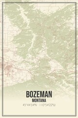 Retro US city map of Bozeman, Montana. Vintage street map.