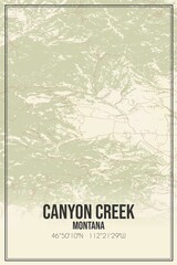 Retro US city map of Canyon Creek, Montana. Vintage street map.