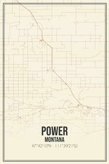 Retro US city map of Power, Montana. Vintage street map.
