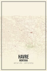 Retro US city map of Havre, Montana. Vintage street map.