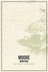 Fototapeta premium Retro US city map of Moore, Montana. Vintage street map.