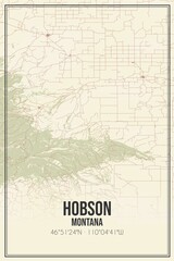 Retro US city map of Hobson, Montana. Vintage street map.
