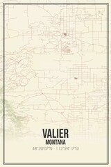 Retro US city map of Valier, Montana. Vintage street map.
