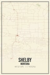 Retro US city map of Shelby, Montana. Vintage street map.