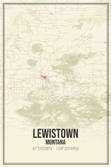 Retro US city map of Lewistown, Montana. Vintage street map.