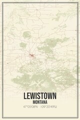 Fototapeta premium Retro US city map of Lewistown, Montana. Vintage street map.
