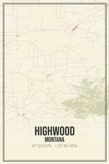 Retro US city map of Highwood, Montana. Vintage street map.