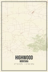 Fototapeta premium Retro US city map of Highwood, Montana. Vintage street map.