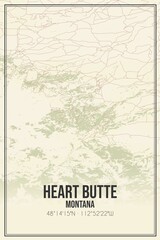 Retro US city map of Heart Butte, Montana. Vintage street map.