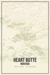 Retro US city map of Heart Butte, Montana. Vintage street map.