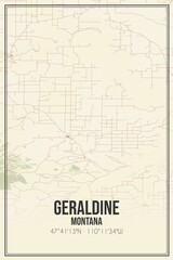 Retro US city map of Geraldine, Montana. Vintage street map.