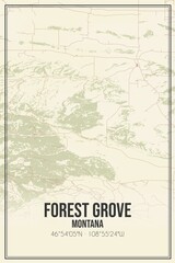 Retro US city map of Forest Grove, Montana. Vintage street map.